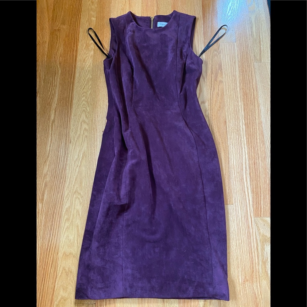 Calvin Klein sleeveless suede plum dress
